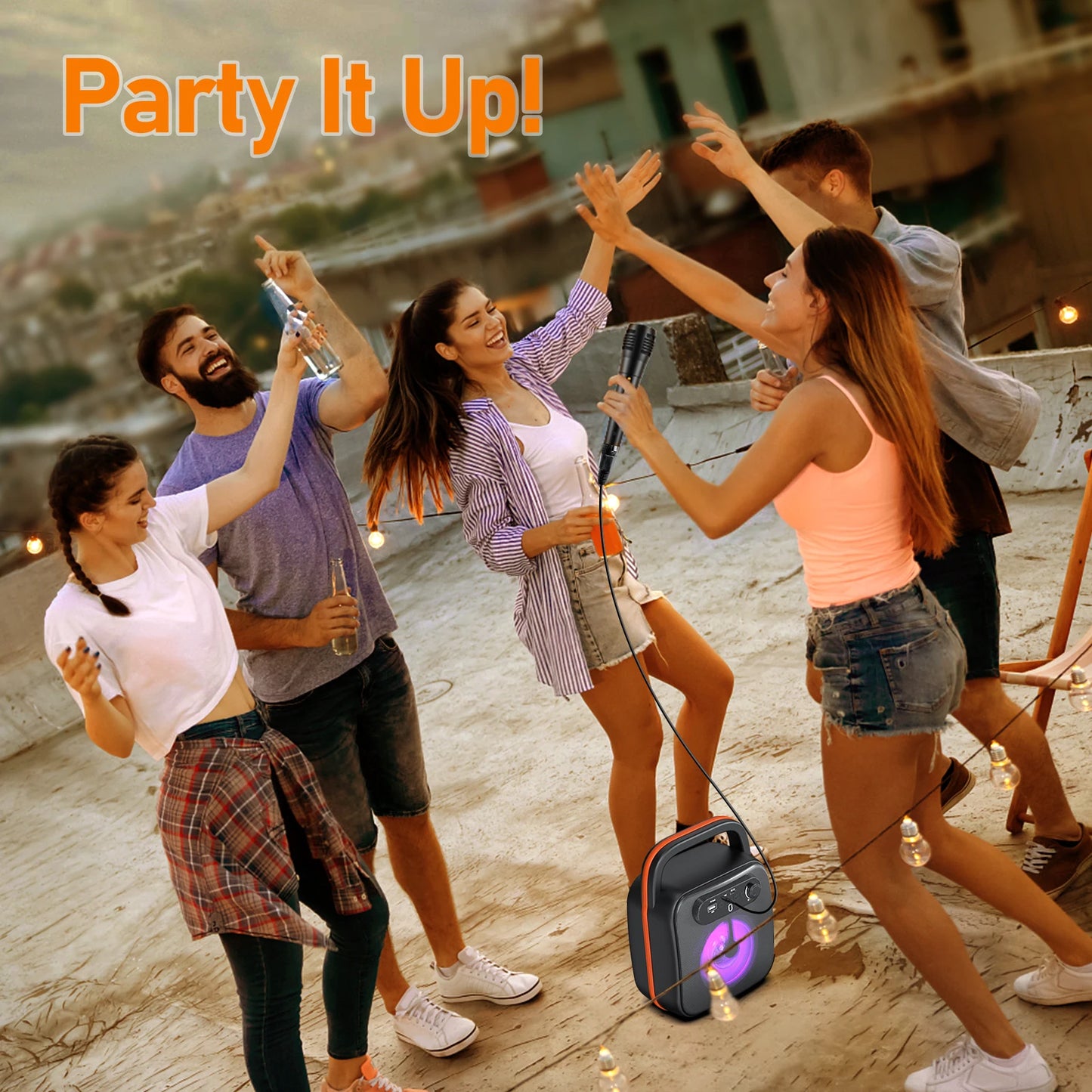 FanFun Karaoke Machine for Adults and Kids, wired Speaker with 1 Microphones, Portable Party Karaoke Speaker with DJ Lights