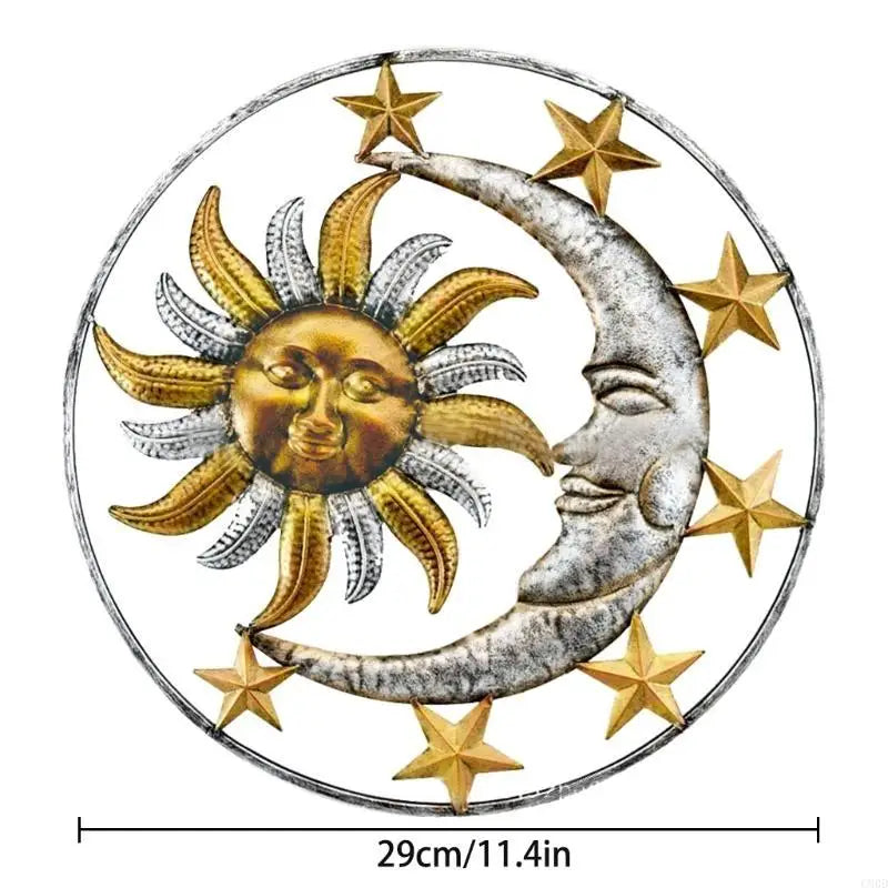 C90D Metal Sculpture for Sun Moon Face Statue Wall Hanger Decorations for Indoor Outd