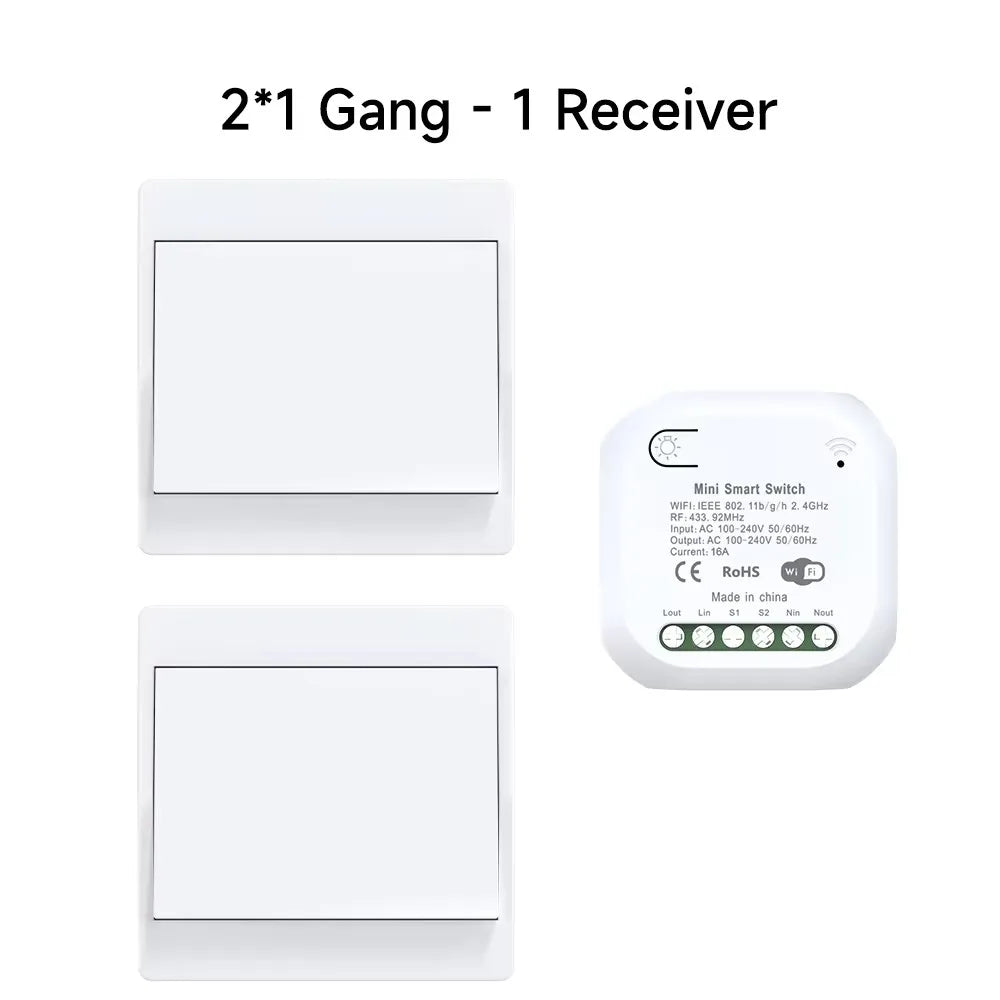 No Battery 1/2gang Kinetic Energy Tuya Smart Switches Wifi+Rf433 Wireless Connection Home Light Switch App Voice Remote Control