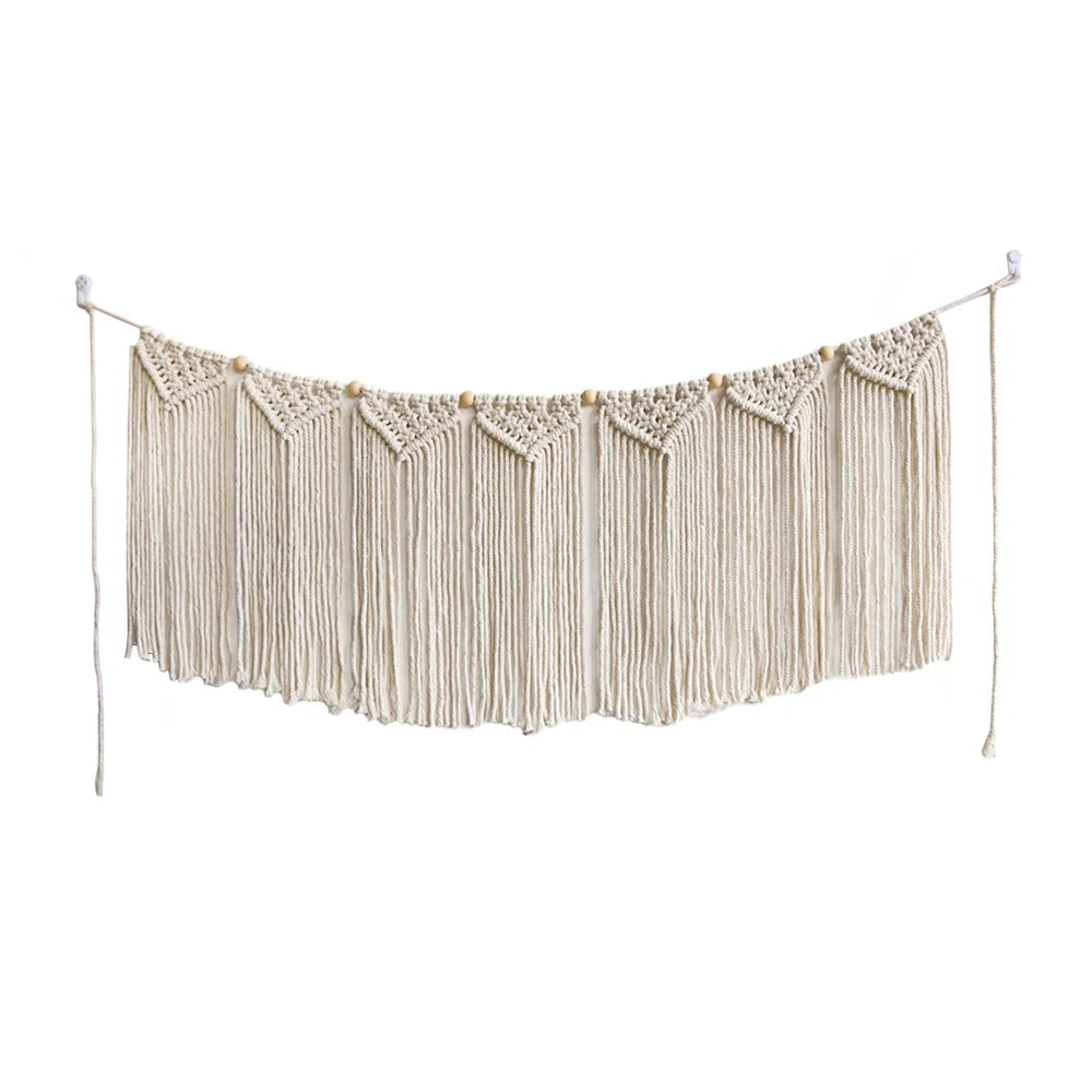 Macrame Handwoven Bohemian Cotton Rope Boho Tapestry Home Decor Creamy-White Wall Hanging Decoration Art Tapestry Christamas
