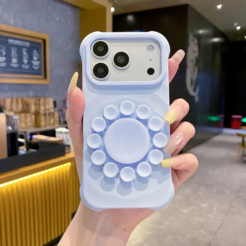 Flower Suction Cup Silicone Phone Case for IPhone 18 17 Pro Max Kickstand Shockproof Scratch-resistant and Slip-resistant Cover