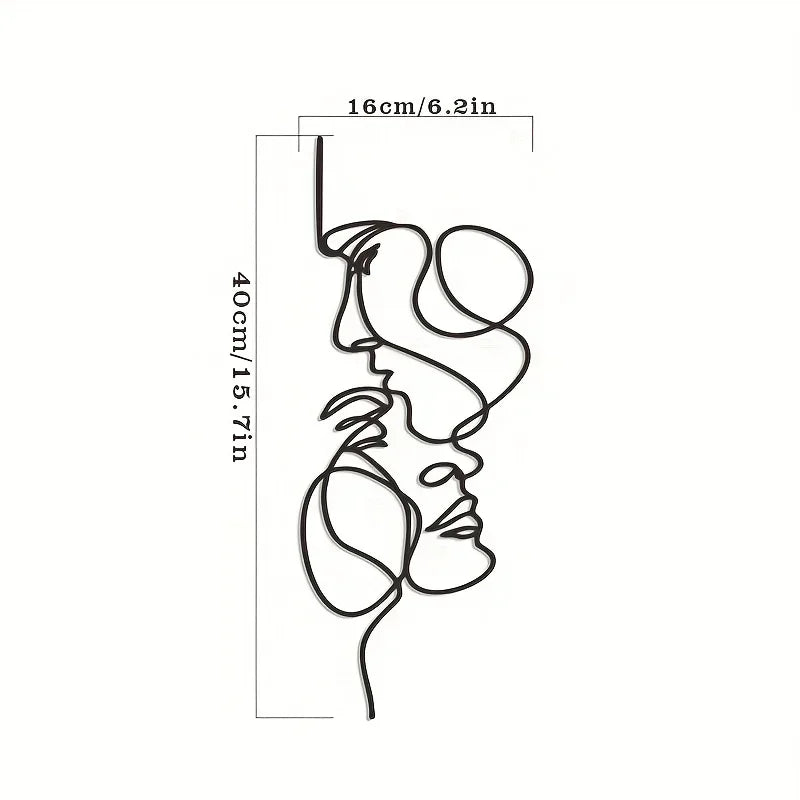 New Metal Wall Art Minimalist - Facial Line Wall Decor, Abstract Black Iron Sculpture for Modern Home Hanging Decor