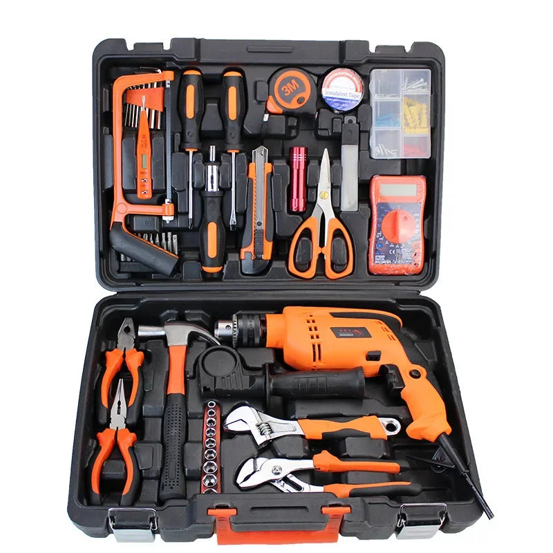 New Household Impact Drill Hardware Tool Set Professional Electrician Maintenance Combination Toolbox Automotive Repair Tool