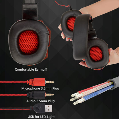 Wired Gaming Headphones Mic - LED Light Headset | Tillmart