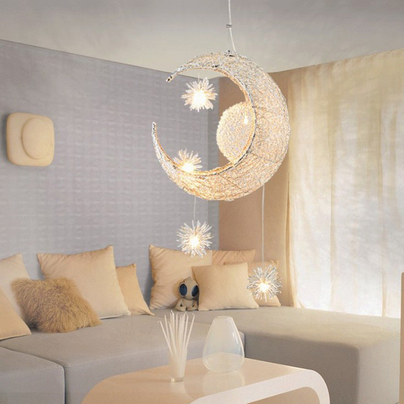 Star & Moon Aluminum Wire Chandelier