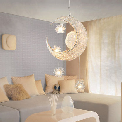 Star & Moon Aluminum Wire Chandelier