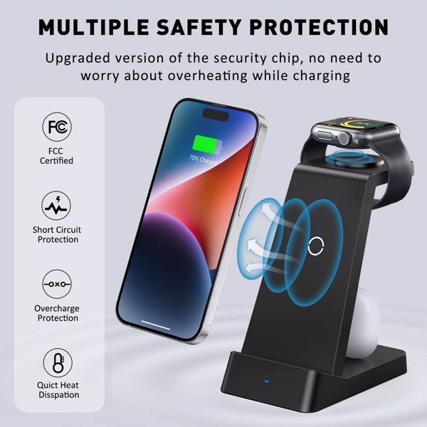 3-in-1 Wireless Charging Station Apple Android | Tillmart