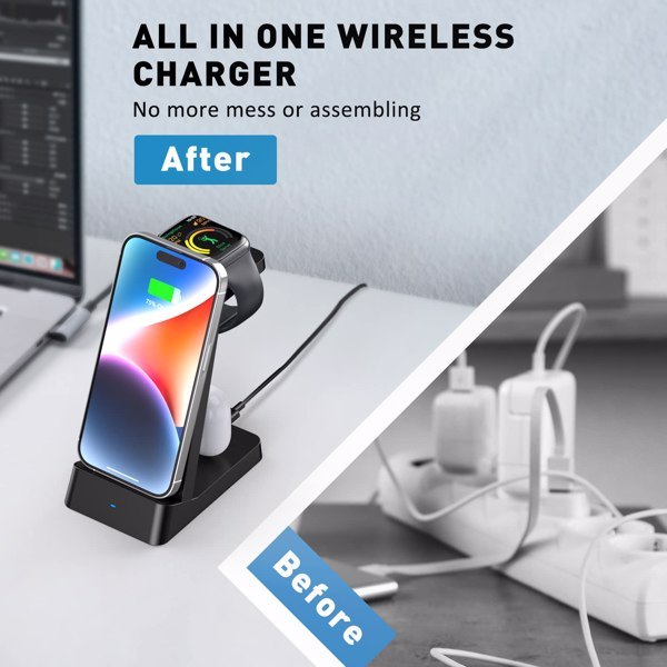 3-in-1 Wireless Charging Station Apple Android | Tillmart
