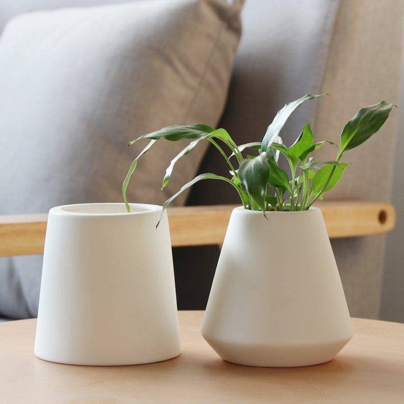 White Ceramic Green Planters