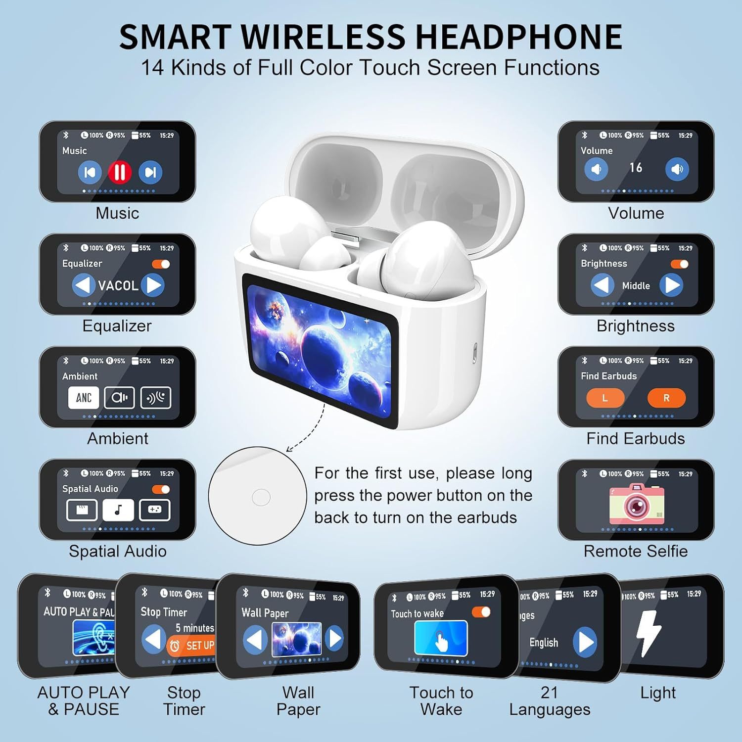 Bluetooth Earbuds ANC ENC - Touchscreen | Tillmart
