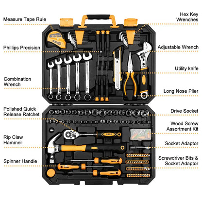 DEKO 158 Pcs Professional Car Repair Tool Set Auto Ratchet Spanner Screwdriver Socket Mechanics Tools Kit W/ Blow-Molding Box