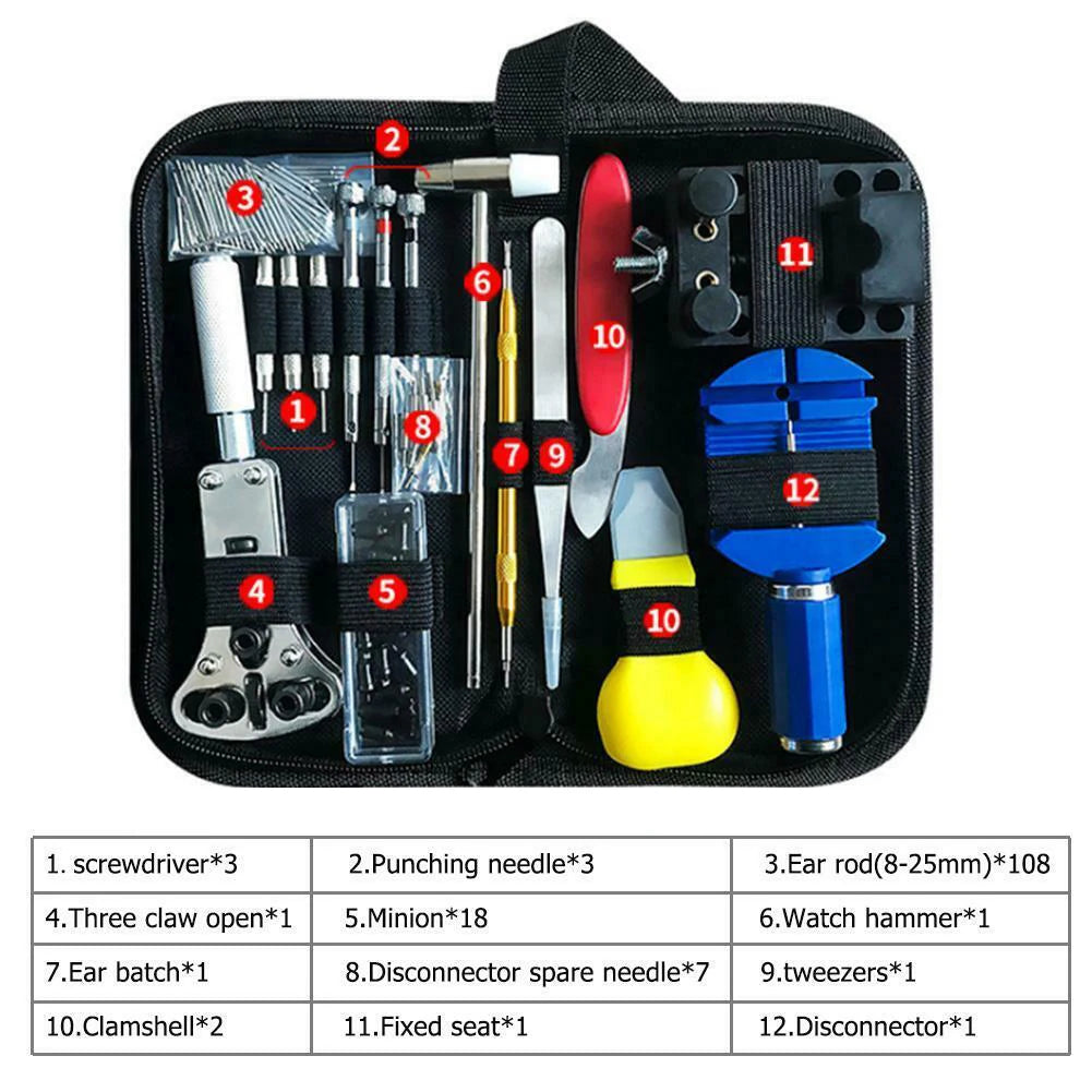 147/149/151/212Pcs/Set Watch Repair Tools kit Set with opener remover tweezers Holder Durable Clock Watch Repair Tool Kit