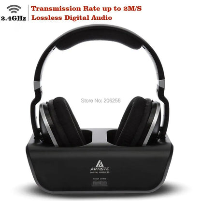 Artiste ADH300 2.4GHz Wireless TV Headphones Digital Over-Ear Stereo Headphone for TV 100ft Distance Transmitter Charging Dock