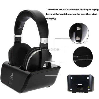 Artiste ADH300 2.4GHz Wireless TV Headphones Digital Over-Ear Stereo Headphone for TV 100ft Distance Transmitter Charging Dock