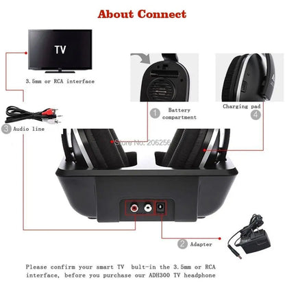 Artiste ADH300 2.4GHz Wireless TV Headphones Digital Over-Ear Stereo Headphone for TV 100ft Distance Transmitter Charging Dock
