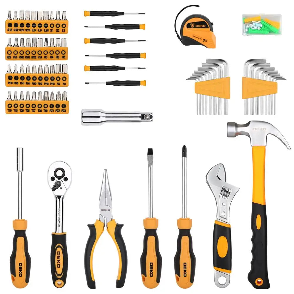 DEKO 158 Pcs Professional Car Repair Tool Set Auto Ratchet Spanner Screwdriver Socket Mechanics Tools Kit W/ Blow-Molding Box