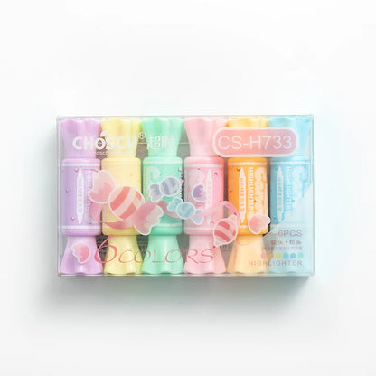6pcs Double-headed Pastel Fluorescent Markers Candy Highlighters for Highlighting & Drawing Stationery School A7421