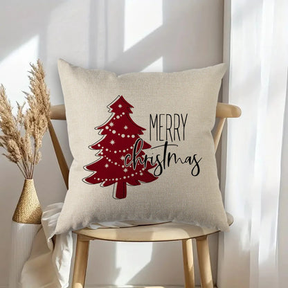 Red Christmas Pillow Covers 18x18 Set of 4 Christmas Decorations Merry Tree Joy Let It Snow FA La La Cushion Case Holiday Decor