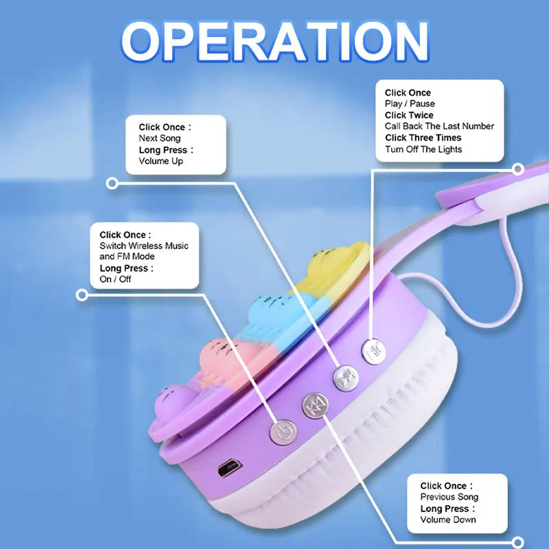 Headworn Rainbow Bubble Wireless Bluetooth Earphones 5.0 Pressure Reducing Cute Foldable with Microphone Card Insertion Earphone