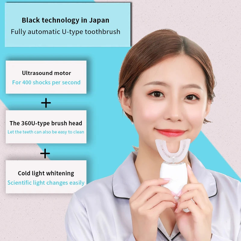 U-Type Electric Toothbrush Automatic Full Mouth Cleaning Toothbrush 360 Degrees Silicon Head USB Rechargeable Waterproof