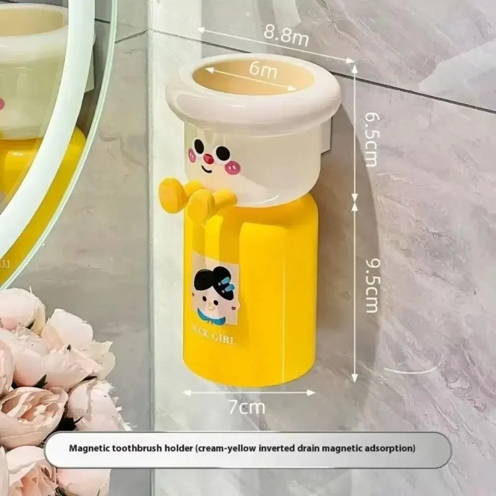 Magnetic Toothbrush Cup Wall Mounted Home Storage Storage Rack Punch-Free Upside Down Toothbrush Holder for Bathroom Accessory