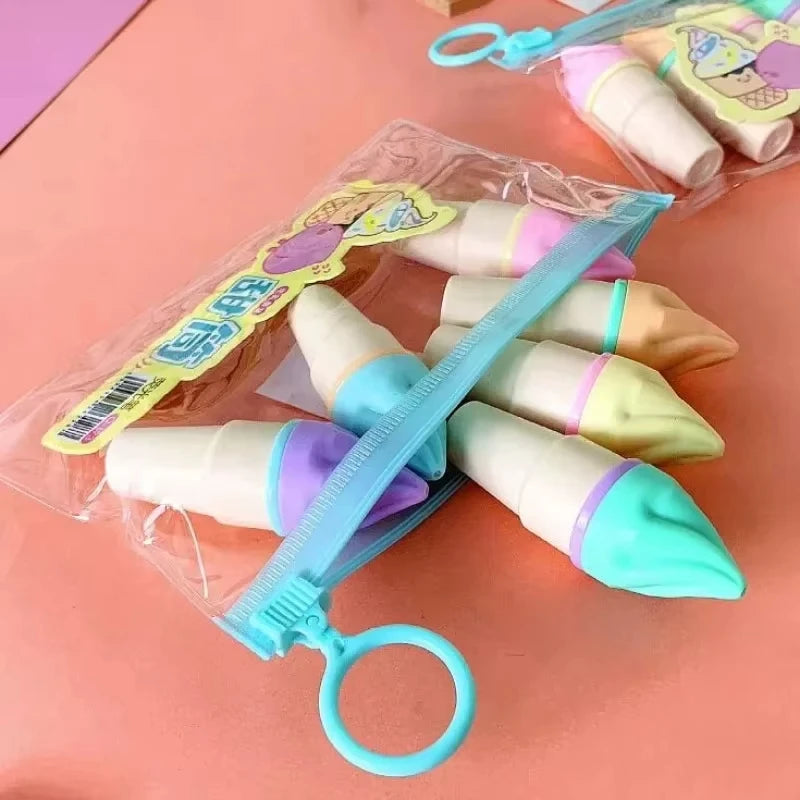 New 6Pcs/set Cute Ice Cream Highlighters Set Mini Marker Pens Kids Stationery Students Drawing Painting Tool Student School Supp
