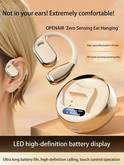Open Ear Bluetooth 5.4 Headphones 72H Battery Life with LED Display Noise Canceling Wireless Earbuds Audífonos for Sport Running