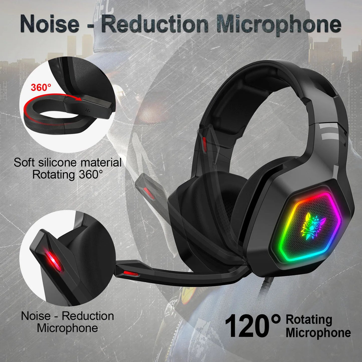 K10 RGB Gaming Headset Wired Headphones with Microphone Noise Cancelling Earphones for Computer PC Gamer