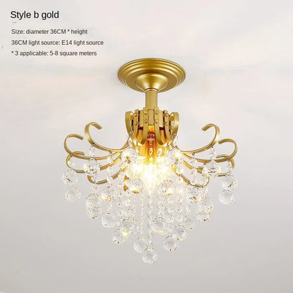 Modern Gold Crystal Small Round Ceiling Chandelier For Corridor Aisle Balcony Bedroom Living Room Led Home Indoor Light Fixtures
