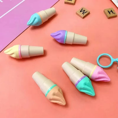 New 6Pcs/set Cute Ice Cream Highlighters Set Mini Marker Pens Kids Stationery Students Drawing Painting Tool Student School Supp