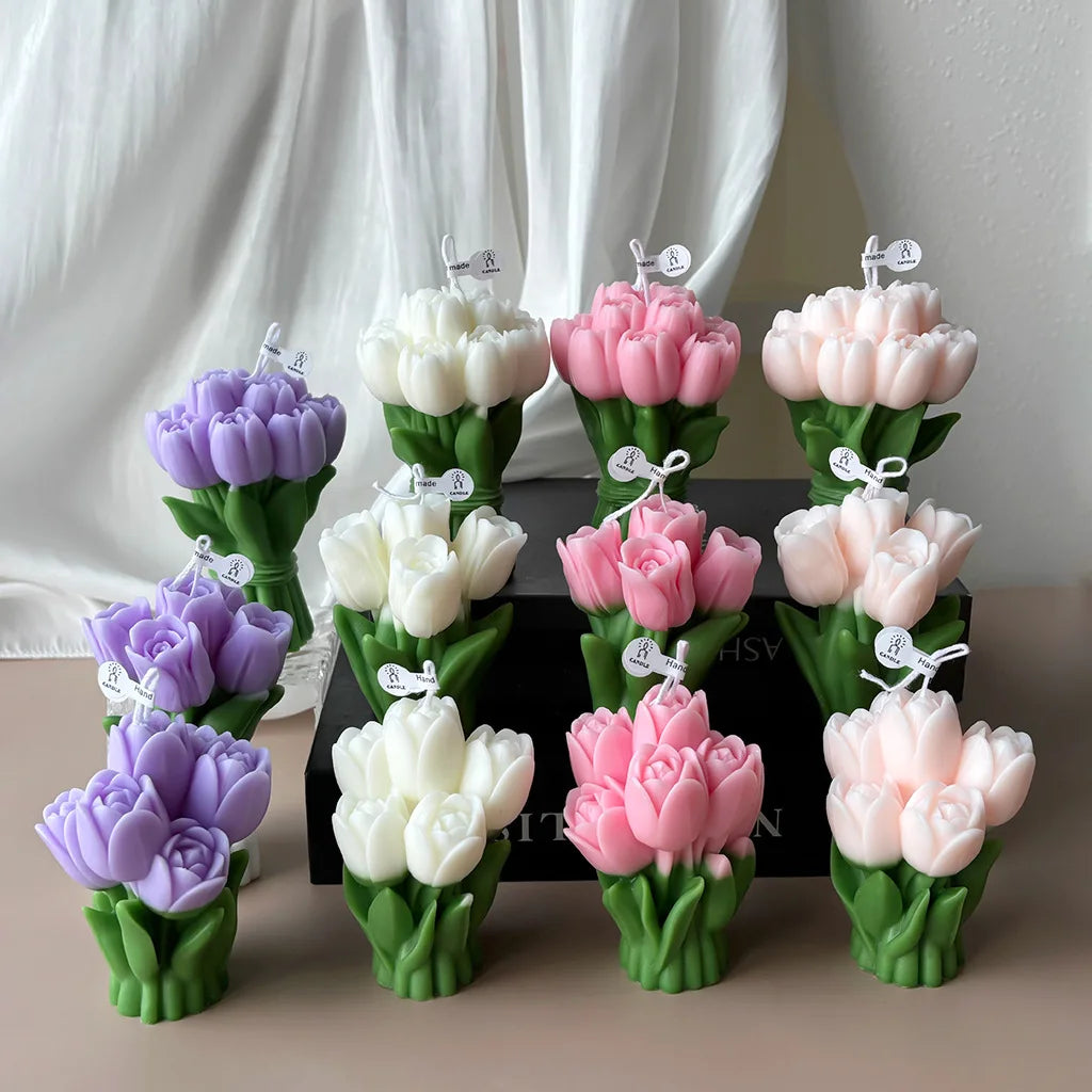 Ins Style Tulip Flower Scented Candle, Aromatherapy Decor for Home, Romantic Gift for Valentine's Day/Back to School