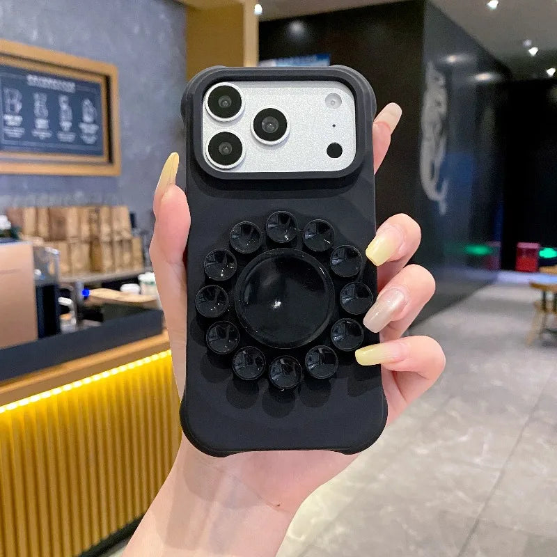 Flower Suction Cup Silicone Phone Case for IPhone 18 17 Pro Max Kickstand Shockproof Scratch-resistant and Slip-resistant Cover