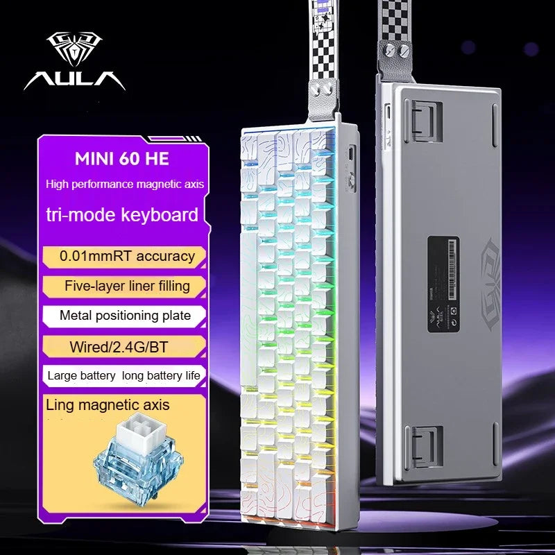 AULA MINI 60HE Magnetic Keyboard Wireless 60% Rapid Trigger 8K Return Esports Customize RGB Magnetic Switch Gaming Keyboard