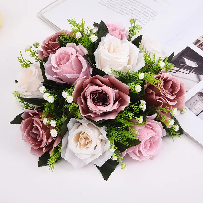 1pc Artificial Flowers Plastic Rose Ball Silk Fake Flower Floral  Wedding Birthday Party Centerpiece Table Arrangements Decor