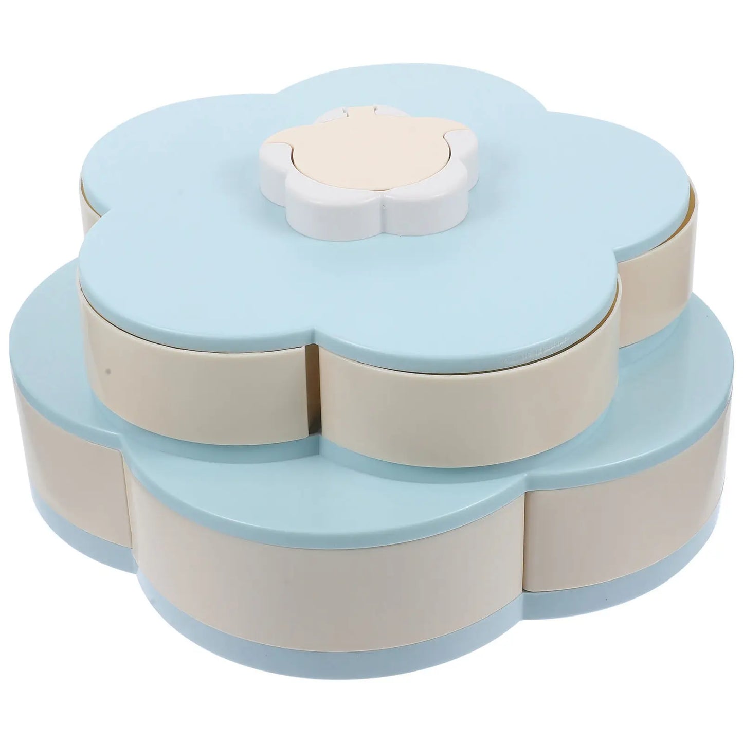 1Pcs Rotating Flower Shape Double-Layer Snack Storage Box with Phone Holder Multiple Compartments Food Grade PP Candy Tray Dried