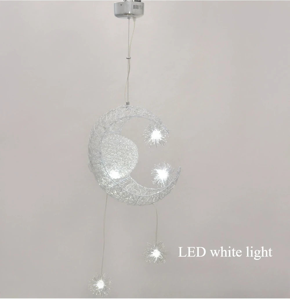 Star Moon Pendant Light Children's Room Light  LED Bedroom Lighting Fixutre