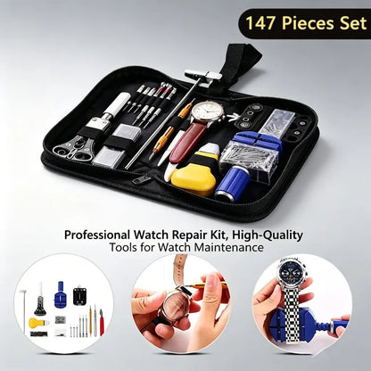 147 Pieces Watch Repair Tool Set Professional Watchmaker Kit for Battery Change Strap Adjustment Back Case Opener Pin Removal