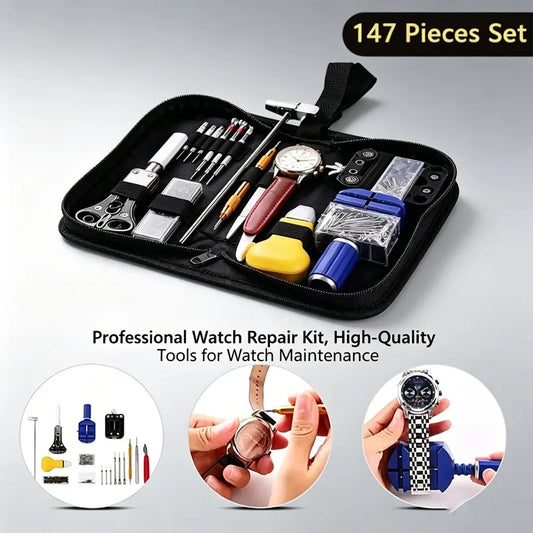147 Pieces Watch Repair Tool Set Professional Watchmaker Kit for Battery Change Strap Adjustment Back Case Opener Pin Removal