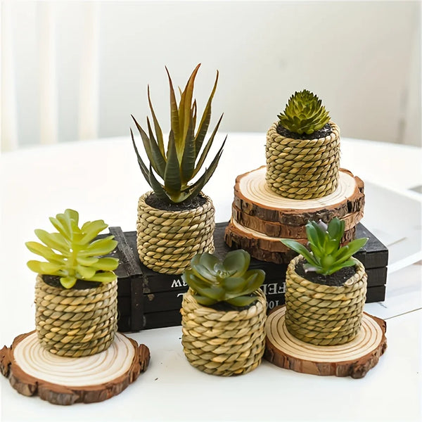 5pcs Set of Artificial Potted Plants Artificial Aloe Vera Fake Succulents Plastic Flower Pots for Home Kitchen Desk Wedding