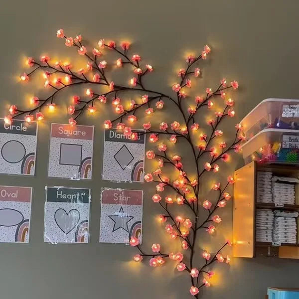 New LED Cherry Blossom Branch Vine Light Bendable Ambient Fairy Light for Wedding Garden Fence Wall Indoor Outdoor Decor