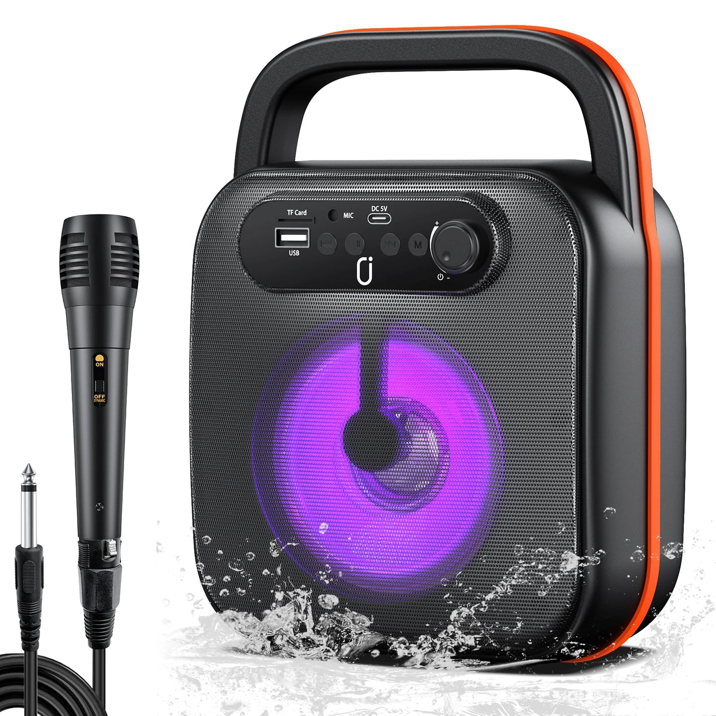 FanFun Karaoke Machine for Adults and Kids, wired Speaker with 1 Microphones, Portable Party Karaoke Speaker with DJ Lights