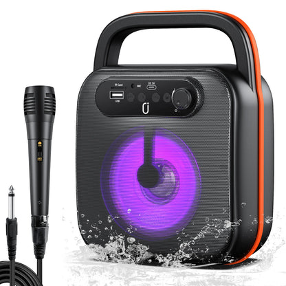 FanFun Karaoke Machine for Adults and Kids, wired Speaker with 1 Microphones, Portable Party Karaoke Speaker with DJ Lights