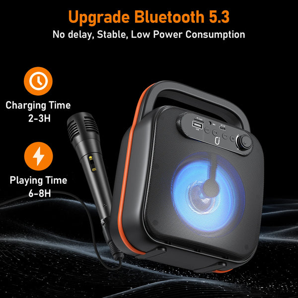 FanFun Karaoke Machine for Adults and Kids, wired Speaker with 1 Microphones, Portable Party Karaoke Speaker with DJ Lights