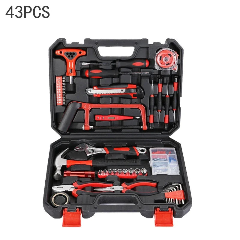 19/43/120 Piece Hand Tool Kit Set with Toolbox MultiFunctional Household DIY Tool Set with Screwdriver Hammer Wrench Pliers Tape
