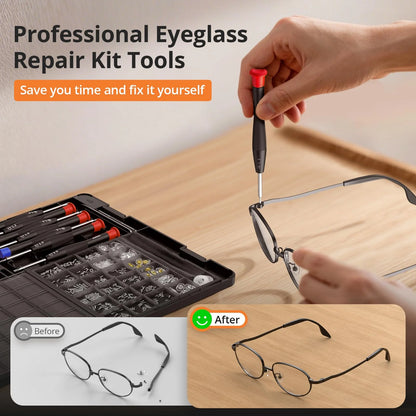 Eyeglass Repair Tool Kit with Screws Nose Pads Tweezers Cleaning Cloth and Precision Screwdriver for Eyeglasses Sunglasses