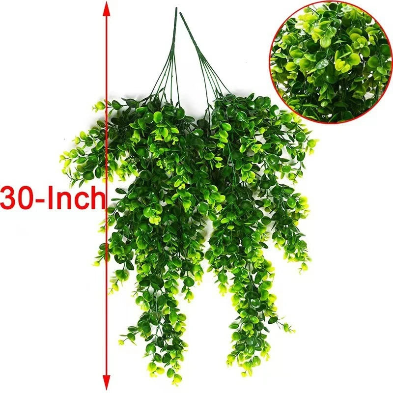 Artificial Rattan Eucalyptus 5Forks Fake Plant Wall Hanging Simulation Greenery Fake Hanging Vine for Home Room Outdoor Decor