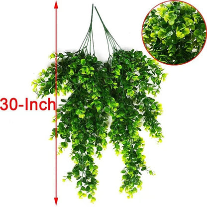 Artificial Rattan Eucalyptus 5Forks Fake Plant Wall Hanging Simulation Greenery Fake Hanging Vine for Home Room Outdoor Decor