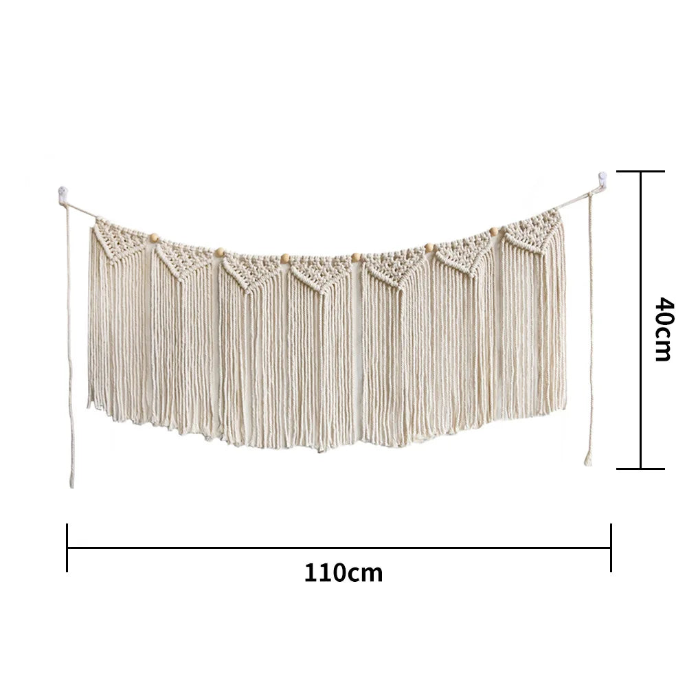 Macrame Handwoven Bohemian Cotton Rope Boho Tapestry Home Decor Creamy-White Wall Hanging Decoration Art Tapestry Christamas