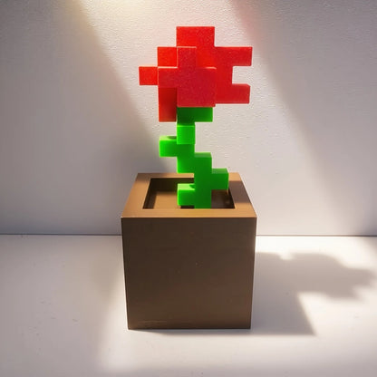 Pixel Rose Decor – 3D-Printed Unique Floral Ornament, Desk & Office Decoration, Christmas / Birthday / Holiday Gift