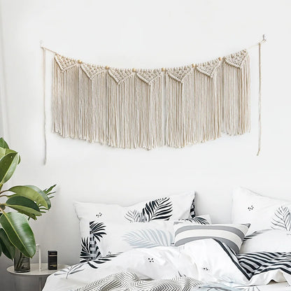 Macrame Handwoven Bohemian Cotton Rope Boho Tapestry Home Decor Creamy-White Wall Hanging Decoration Art Tapestry Christamas
